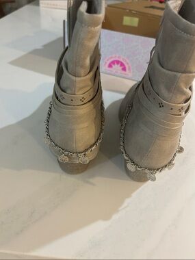 Jellypop Beige Suede Ankle Boots with Silver Chain Charm